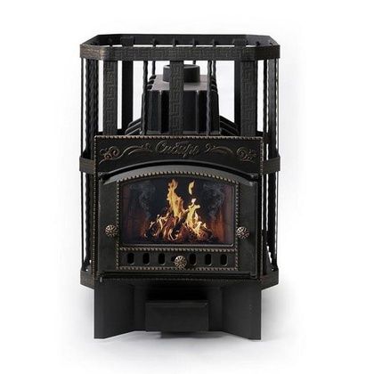 Печь для бани НМК Сибирь «Сибирь-32» каминная дверца кованная сетка, чугун в Нефтеюганске