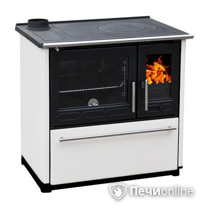 Отопительная печь Plamen 850 Glas белая труба слева в Нефтеюганске