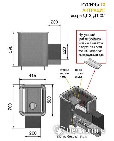 Печь для бани Везувий Русичъ Антрацит 12 (ДТ-3С) в Нефтеюганске