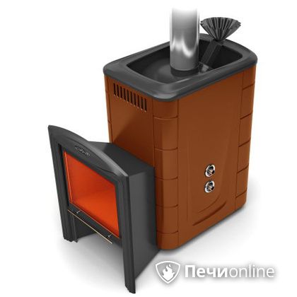 Дровяная банная печь TMF Гейзер 2014 Inox Витра с теплообменником терракота в Нефтеюганске